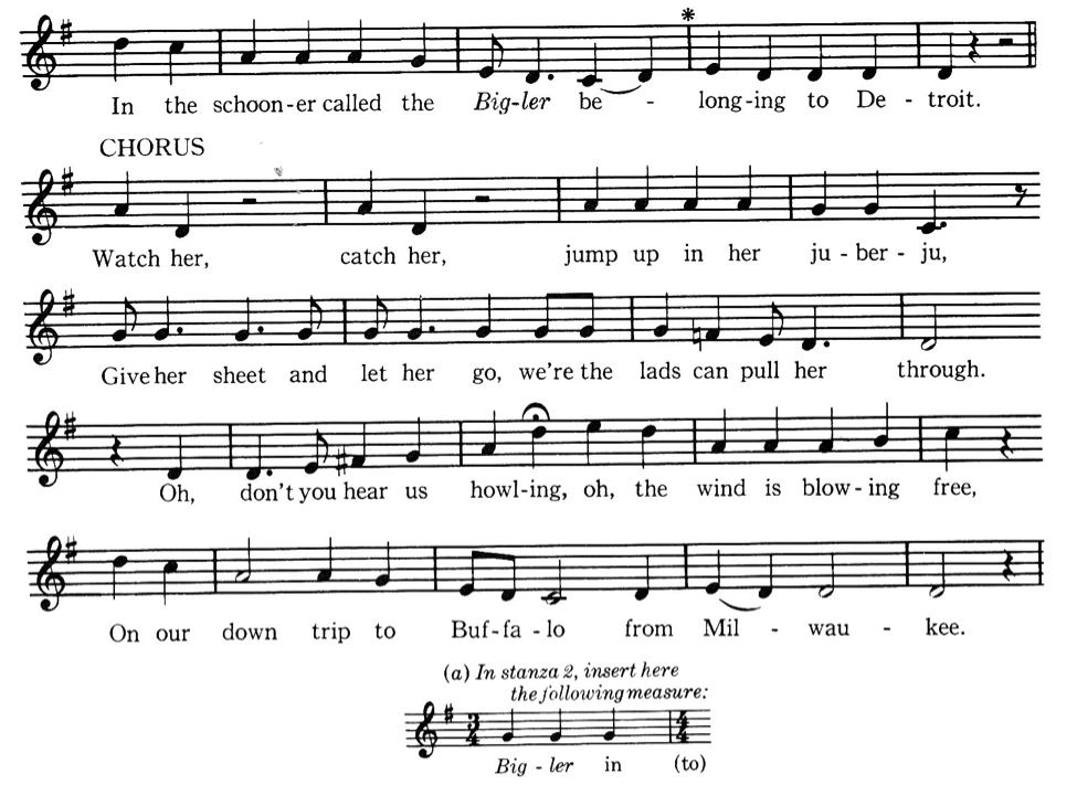 Transcription of “The Bigler” from Our Singing Country, Verse 2.